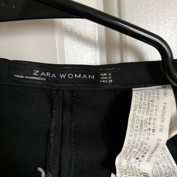 ZARA Women Crane Print Wide Leg Pants 2022/603, Black and Pink, Size S - Picture 3 of 6